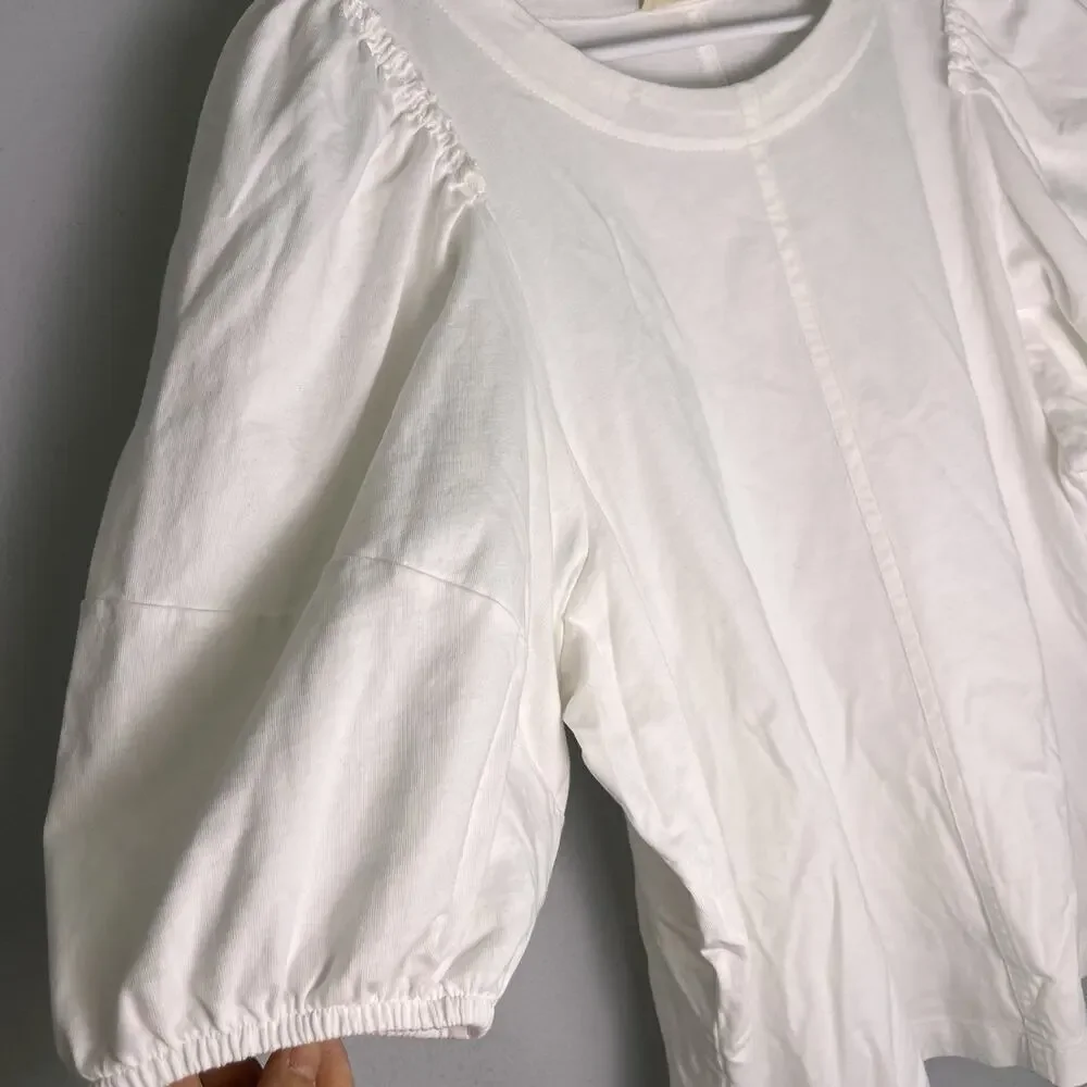 Madewell Top Womens Puff-Sleeve Tee Short Basic Everyday Staple White Sz XL BOHO